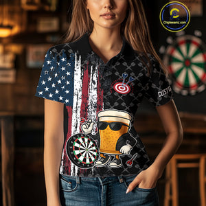 Vintage Grunge American Flag Funny Beer Darts Shirt For Women Custom Patriotic Darts Team Jerseys TDM4616