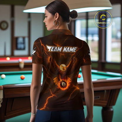 Personalized Eagle Thunder Lightning Orange Billiard Shirt For Women Custom 8 Ball Pool Team Jerseys TDM4241
