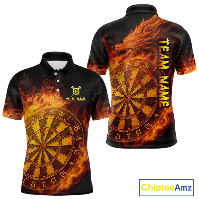 Personalized 3D Orange Dartboard Dragon Flame Dart Shirts For Men Custom Darts Team Jerseys TDM4069