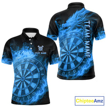 Load image into Gallery viewer, Personalized Blue Dartboard Dragon Flame Darts Shirt For Men Custom Dart Jerseys Polo &amp; 1/4 Zip TDM4070