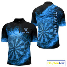 Load image into Gallery viewer, Personalized Blue Dartboard Dragon Flame Darts Shirt For Men Custom Dart Jerseys Polo &amp; 1/4 Zip TDM4070