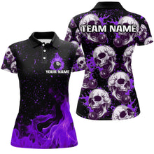 Load image into Gallery viewer, Custom Purple Billiard Skull Fire 8 Ball Women Polo &amp; Quarter-Zip Shirts, Grunge Pool Team Jerseys TDM2829