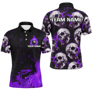 Custom Purple Billiard Skull Fire 8 Ball Men Polo & Quarter-Zip Shirts, Grunge Pool Team Jerseys TDM2829