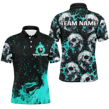 Load image into Gallery viewer, Custom Turquoise Billiard Skull Fire 8 Ball Men Polo &amp; Quarter-Zip Shirts, Grunge Pool Team Jerseys TDM2830