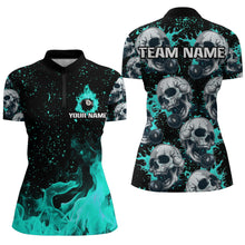 Load image into Gallery viewer, Custom Turquoise Billiard Skull Fire 8 Ball Women Polo &amp; Quarter-Zip Shirts, Grunge Pool Team Jerseys TDM2830