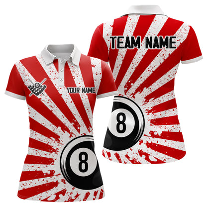Funny Grunge Billiard 8 Ball Women Polo & Quarter-Zip Shirts Custom Red 8 Ball Pool Jerseys Attire TDM1879