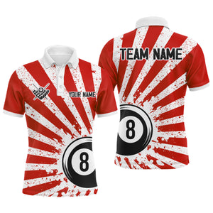 Funny Grunge Billiard 8 Ball Men Polo & Quarter-Zip Shirts Custom Red 8 Ball Pool Jerseys Attire TDM1879