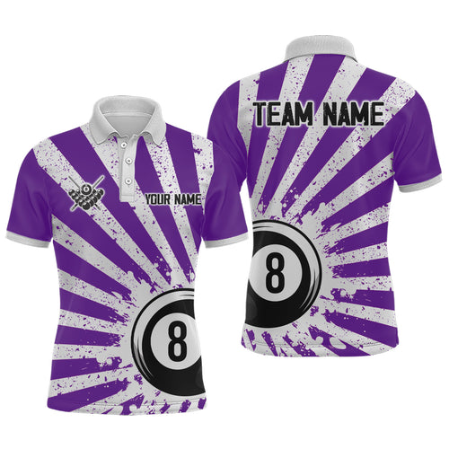 Funny Grunge Billiard 8 Ball Men Polo & Quarter-Zip Shirts Custom Purple 8 Ball Pool Jerseys Attire TDM1880