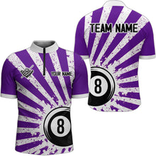 Load image into Gallery viewer, Funny Grunge Billiard 8 Ball Men Polo &amp; Quarter-Zip Shirts Custom Purple 8 Ball Pool Jerseys Attire TDM1880