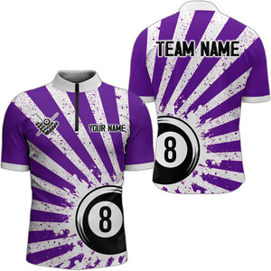 Funny Grunge Billiard 8 Ball Men Polo & Quarter-Zip Shirts Custom Purple 8 Ball Pool Jerseys Attire TDM1880