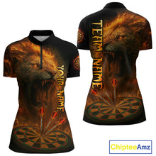 Load image into Gallery viewer, Personalized Fire Flame Lion Darts Shirt For Women Custom Orange Darts League Jersey Polo &amp; 1/4 Zip TDM4678