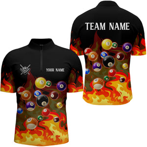 Orange 3D Billiard Balls Fire Flame Custom Billiard Shirts For Men, Billiard League Team Jerseys TDM3329