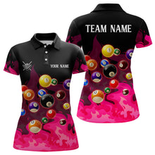 Load image into Gallery viewer, Pink 3D Billiard Balls Fire Flame Custom Billiard Shirts For Women, Billiard League Pool Team Jersey TDM3330