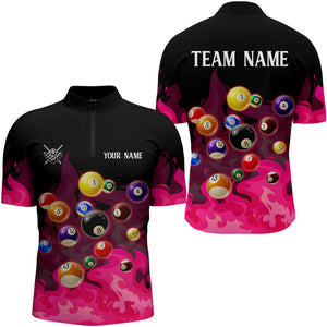 Pink 3D Billiard Balls Fire Flame Custom Billiard Shirts For Men, Billiard League Pool Team Jersey TDM3330