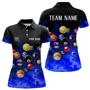 Blue 3D Billiard Balls Fire Flame Custom Billiard Shirts For Women, Billiard League Pool Team Jersey TDM3331