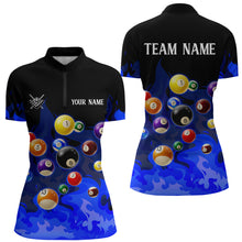 Load image into Gallery viewer, Blue 3D Billiard Balls Fire Flame Custom Billiard Shirts For Women, Billiard League Pool Team Jersey TDM3331