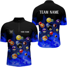 Load image into Gallery viewer, Blue 3D Billiard Balls Fire Flame Custom Billiard Shirts For Men, Billiard League Pool Team Jersey TDM3331