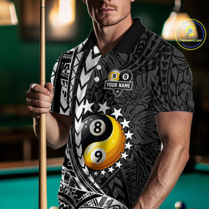 Custom White Black Tribal Yin-Yang 8 & 9 Ball Billiard Shirt For Men, Funny Pool Team Jersey TDM4687