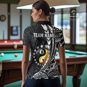 Custom White Black Tribal Yin-Yang 8 & 9 Ball Billiard Shirt For Women, Funny Pool Team Jersey TDM4687