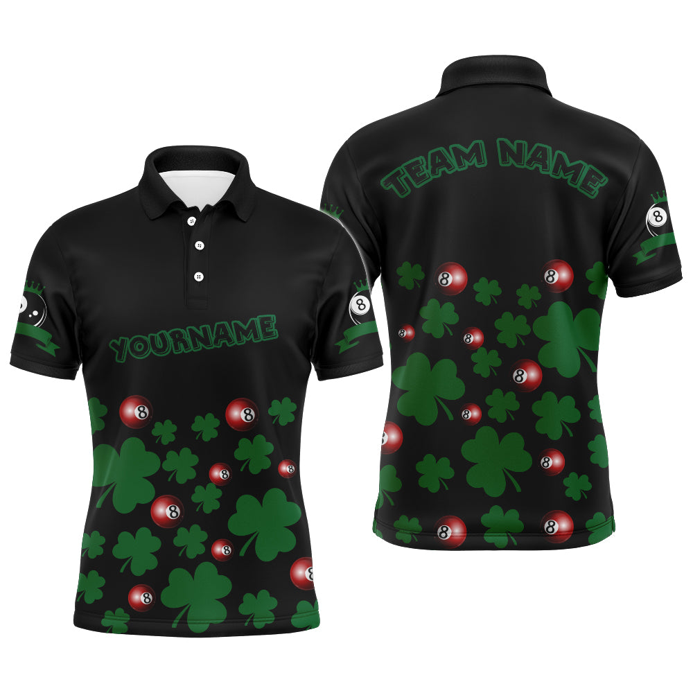 Custom Black Green 3D Pattern Billiard Balls And Clovers Full Printing Polo Shirts For Men TDM0246