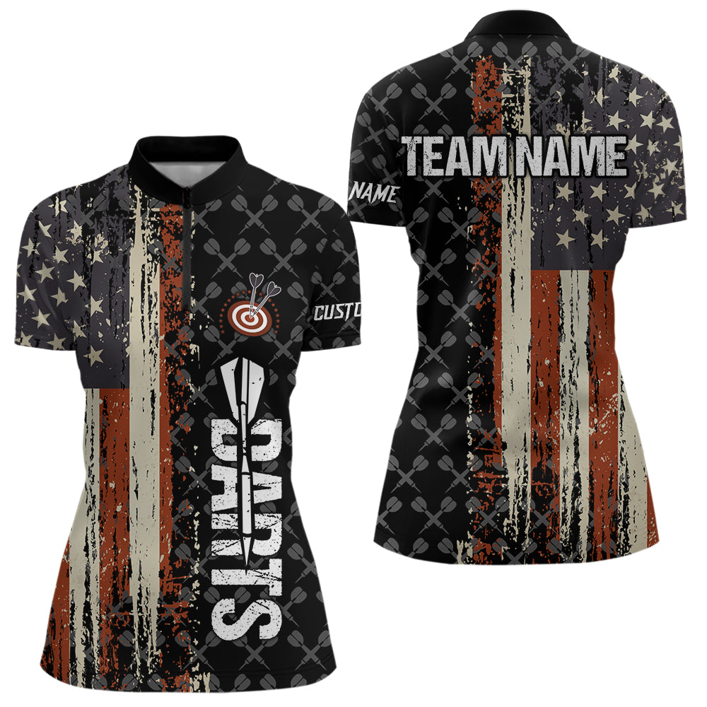 Vintage American Flag Darts Shirt For Women Custom Darts Jersey Pocket Option TDM3516