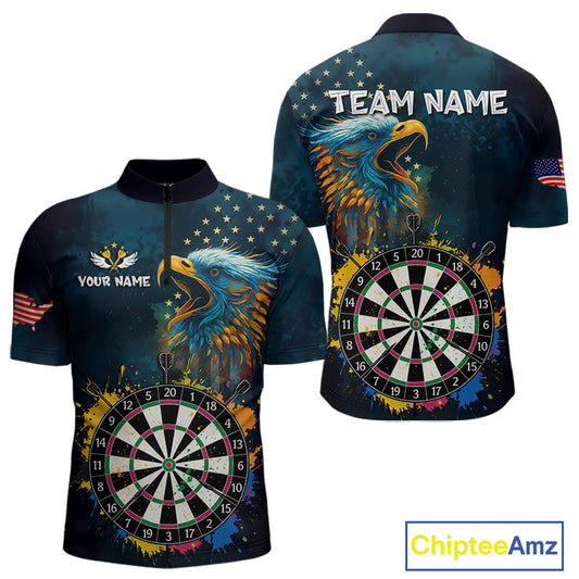 Funny Colorful Dartboard Eagle Darts Shirt For Men Custom Navy Blue US Flag Darts Team Jersey TDM4292