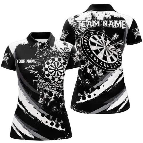 Custom Grunge Black Darts Flame Women Polo & Quarter-Zip Shirts, Retro Darts Shirts Team Jerseys TDM1730