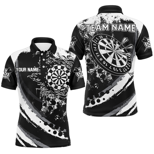 Custom Grunge Black Darts Flame Men Polo & Quarter-Zip Shirts, Retro Darts Shirts Team Jerseys TDM1730