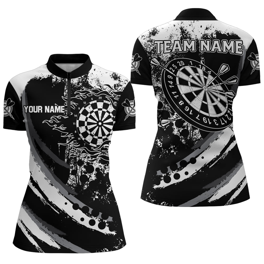 Custom Grunge Black Darts Flame Women Polo & Quarter-Zip Shirts, Retro Darts Shirts Team Jerseys TDM1730