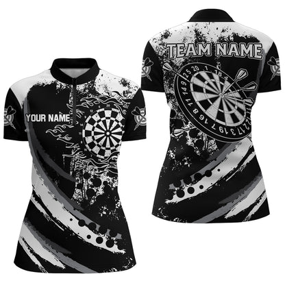 Custom Grunge Black Darts Flame Women Polo & Quarter-Zip Shirts, Retro Darts Shirts Team Jerseys TDM1730