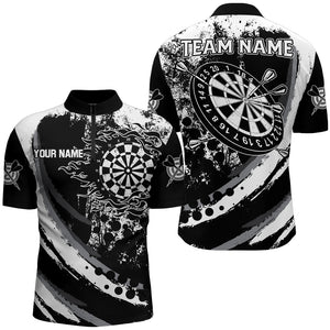 Custom Grunge Black Darts Flame Men Polo & Quarter-Zip Shirts, Retro Darts Shirts Team Jerseys TDM1730