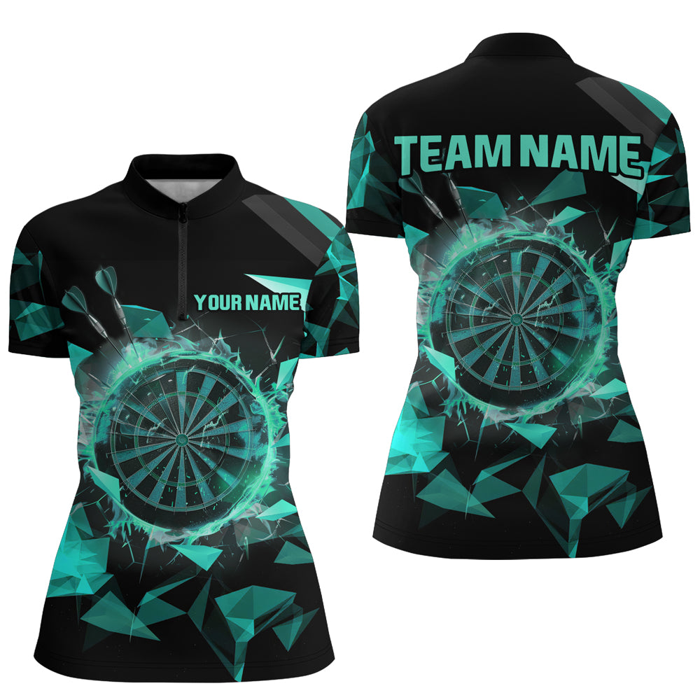 Personalized Turquoise Darts Board 3D Printed Women Polo & Quarter-Zip Shirts, Darts Team Jerseys TDM1743