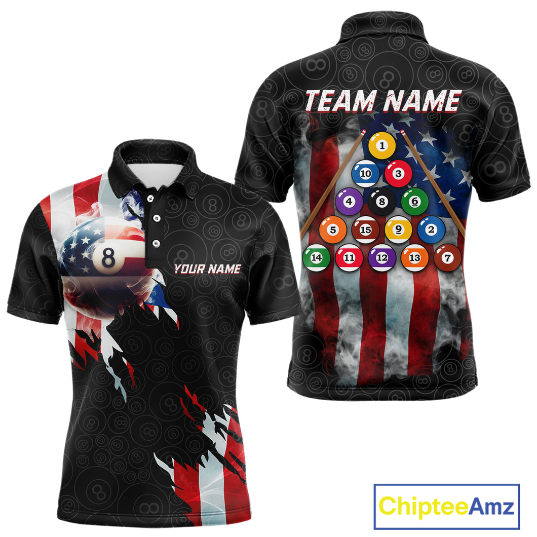 American Flag 8 Ball Billiard Shirts For Men Custom Pool Team Jerseys Polo & Quarter Zip TDM3966