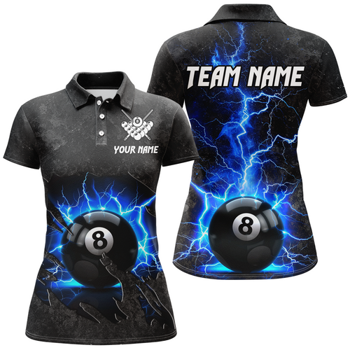 Blue 8 Ball Pool Thunder Lightning Custom Women Billiard Shirts, Team League Billiard Jerseys Uniform TDM1780