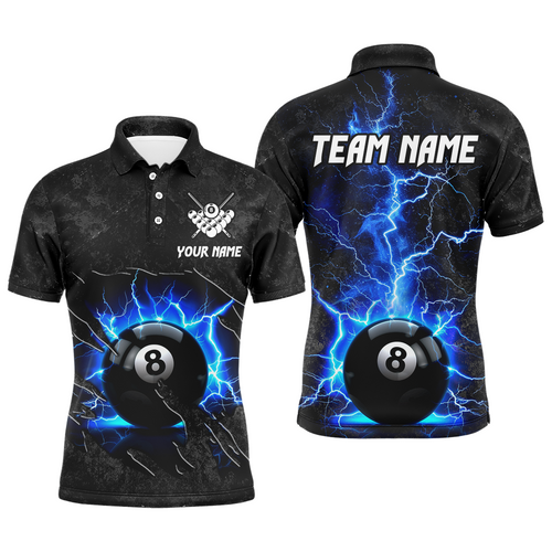 Blue 8 Ball Pool Thunder Lightning Custom Men Billiard Shirts, Team League Billiard Jerseys Uniform TDM1780