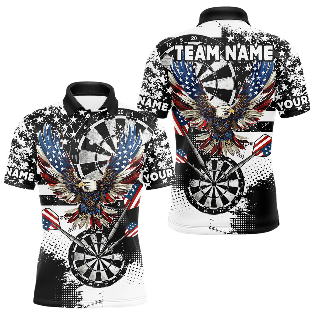 Custom Dart Shirt For Men, Grunge Eagle American Flag Black White Polo, 1/4 Zip Darts Jersey TDM3877