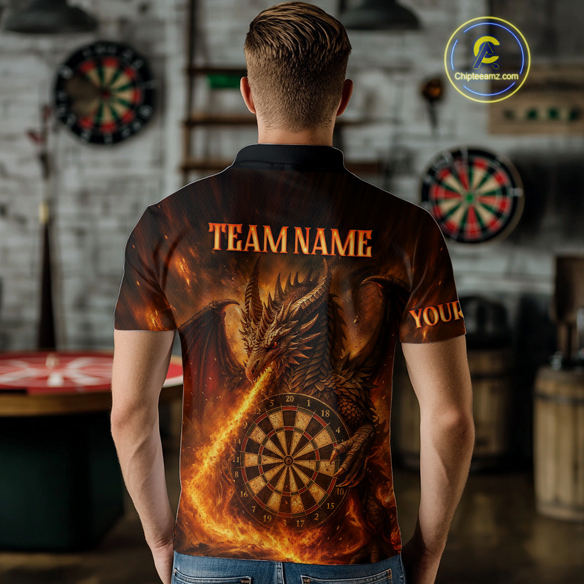 Orange Flaming Dragon Darts Jersey For Men Custom Polo & Quarter Zip Darts League Team Shirt TDM4555