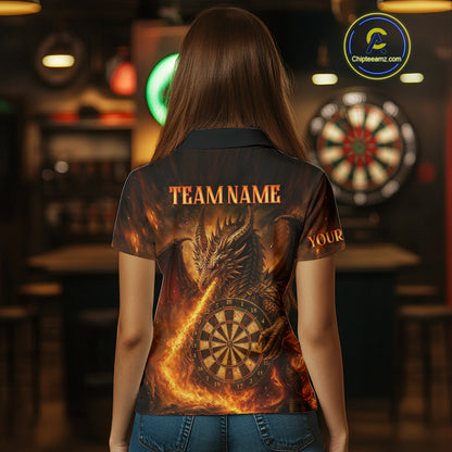 Orange Flaming Dragon Darts Jersey For Women Custom Polo & Quarter Zip Darts League Team Shirt TDM4555
