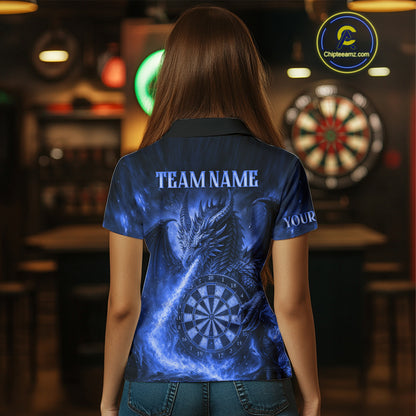 Blue Flaming Dragon Darts Jersey For Women Custom Polo & Quarter Zip Darts League Team Shirt TDM4557
