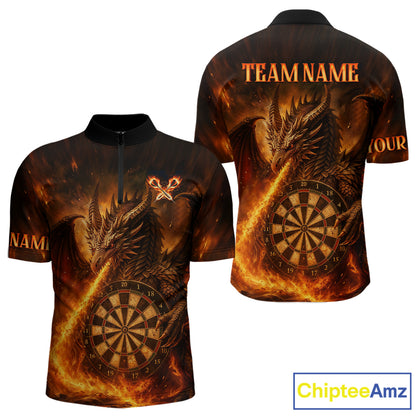 Orange Flaming Dragon Darts Jersey For Men Custom Polo & Quarter Zip Darts League Team Shirt TDM4555