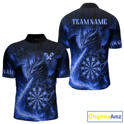 Blue Flaming Dragon Darts Jersey For Men Custom Polo & Quarter Zip Darts League Team Shirt TDM4557