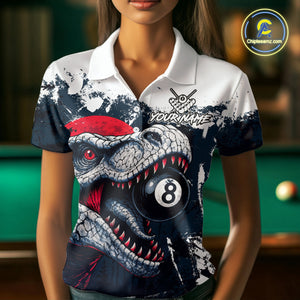 Personalized Dinosaur 8 Ball Billiard Shirt For Women Custom Billiard Team Shirts, Pool Jersey |Red TDM4766
