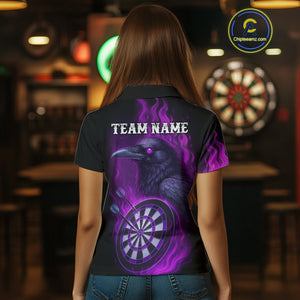 Black And Purple Flame Raven Darts Shirt For Women Custom Halloween Darts Team Jersey Outfit TDM4577