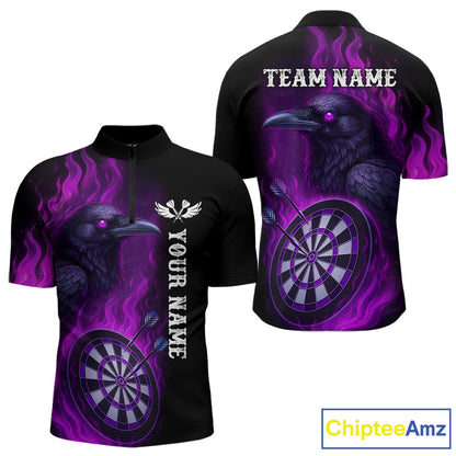 Black And Purple Flame Raven Darts Shirt For Men Custom Halloween Darts Team Jersey Outfit TDM4577