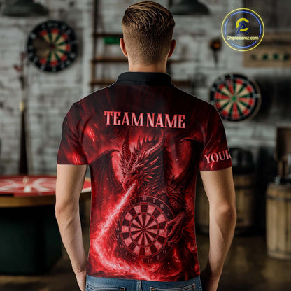 Red Flaming Dragon Darts Jersey For Men Custom Polo & Quarter Zip Darts League Team Shirt TDM4586