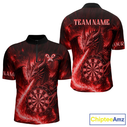 Red Flaming Dragon Darts Jersey For Men Custom Polo & Quarter Zip Darts League Team Shirt TDM4586