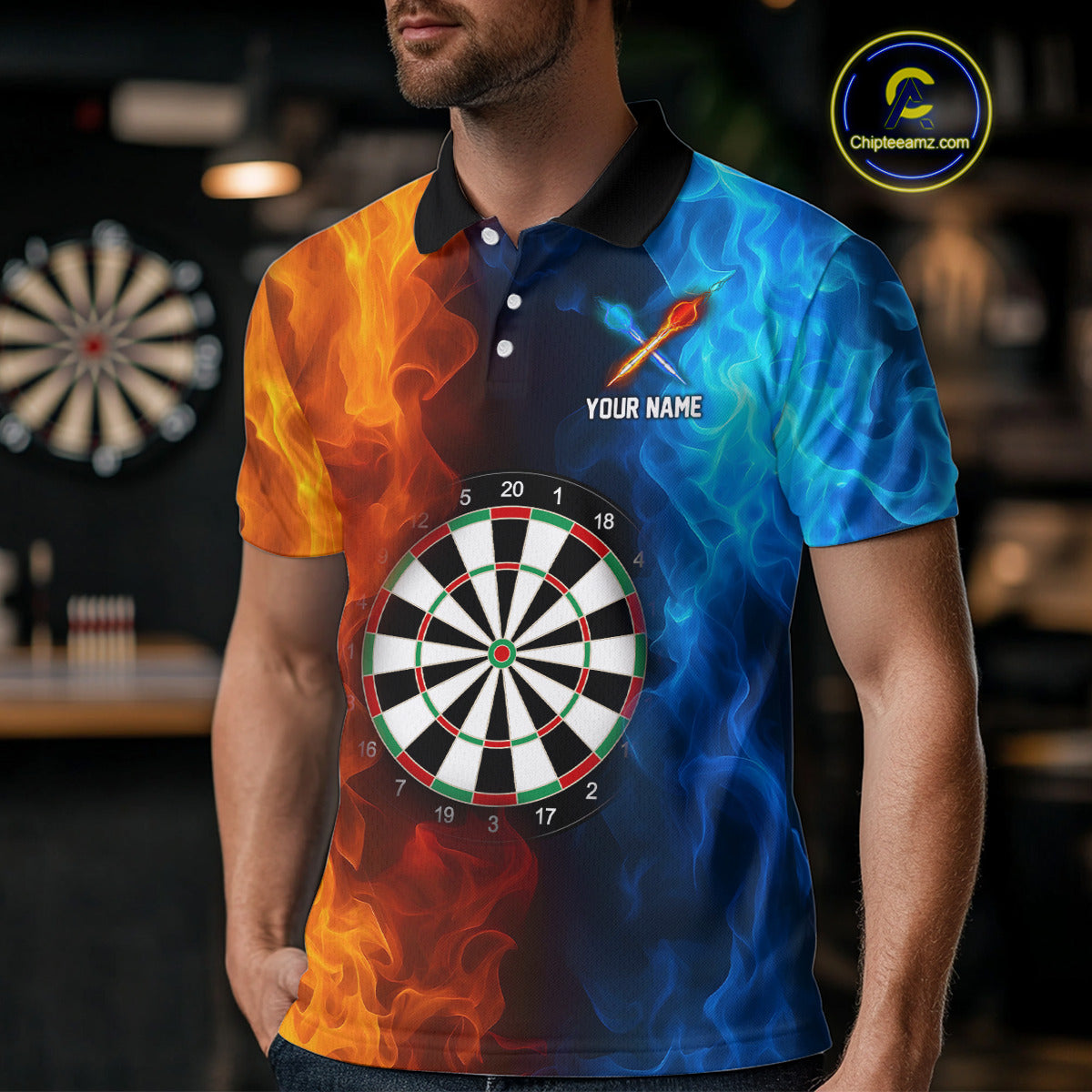 Blue And Orange Custom Fire Darts Shirt For Men, Personalized Darts Team Jersey Polo & 1/4 Zip TDM4206