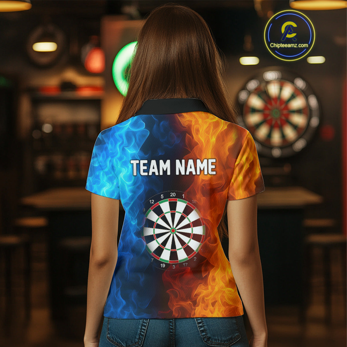 Blue And Orange Custom Fire Darts Shirt For Women, Personalized Darts Team Jersey Polo & 1/4 Zip TDM4206
