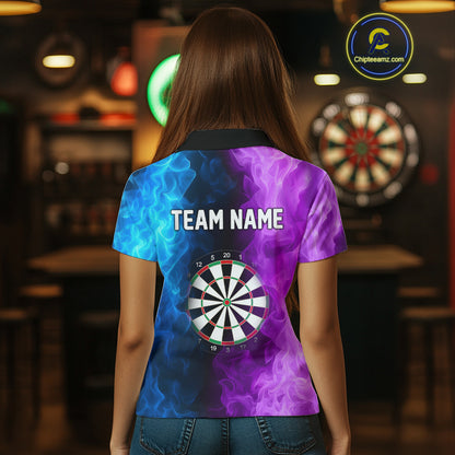 Blue And Purple Custom Fire Darts Shirt For Women, Personalized Darts Team Jersey Polo & 1/4 Zip TDM4207