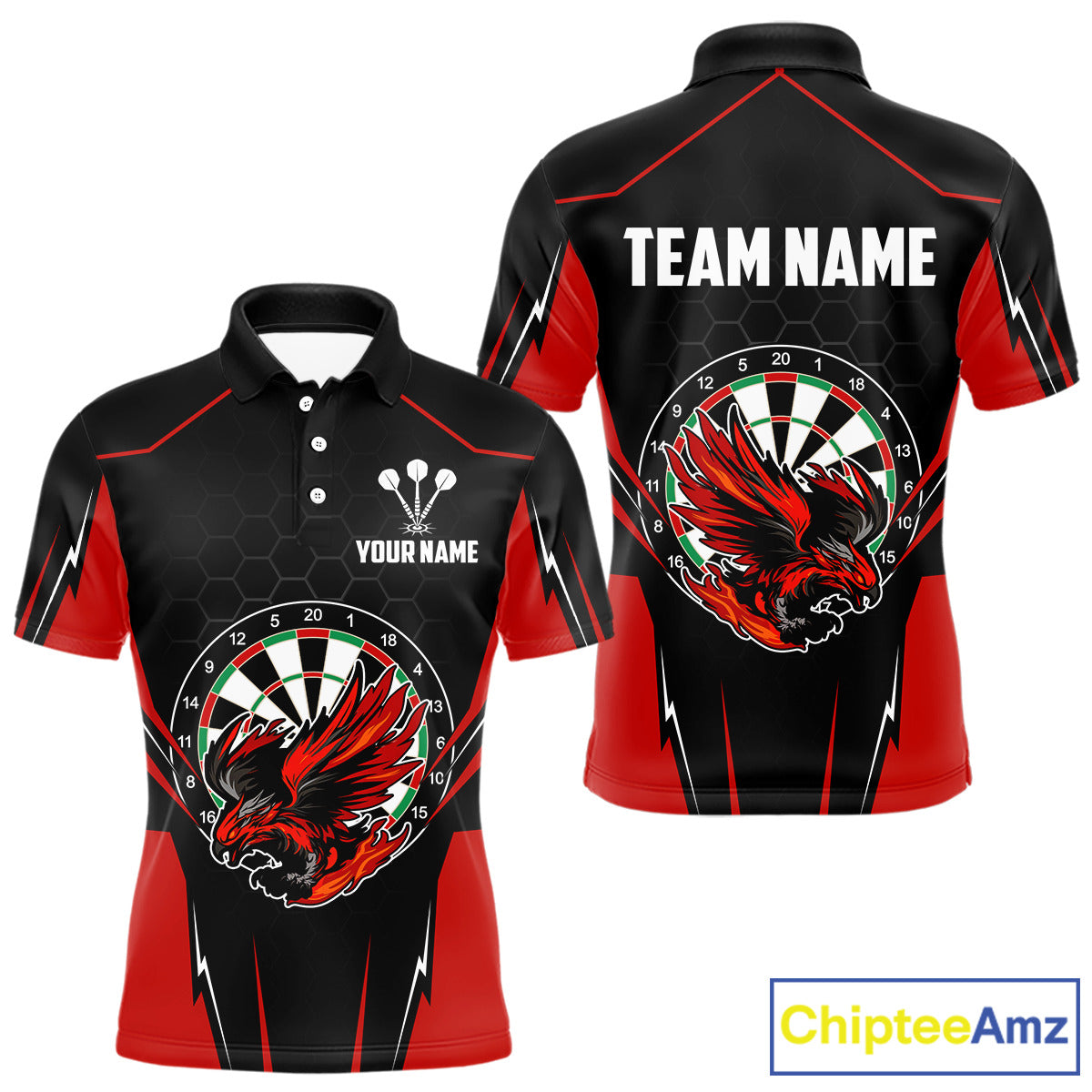 Custom Men's Darts Polo Shirts Red & Black Eagle Dartboard For Darts Jersey NYN0769